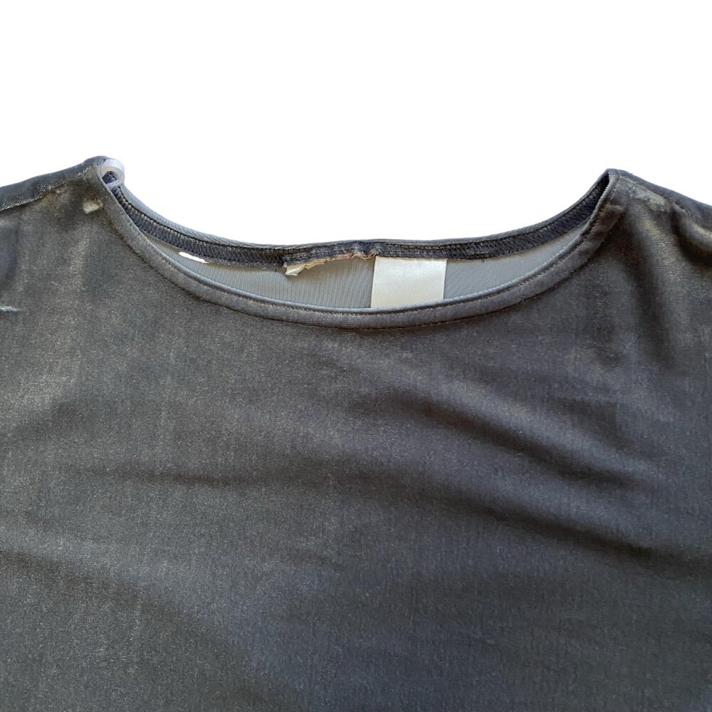 VINTAGE Silver Velvet Stretch 3/4 Sleeve Top Y2K Holiday Glam Petite L - Picture 8 of 11